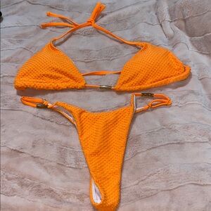 Vibrant Orange Textured Bikini Set